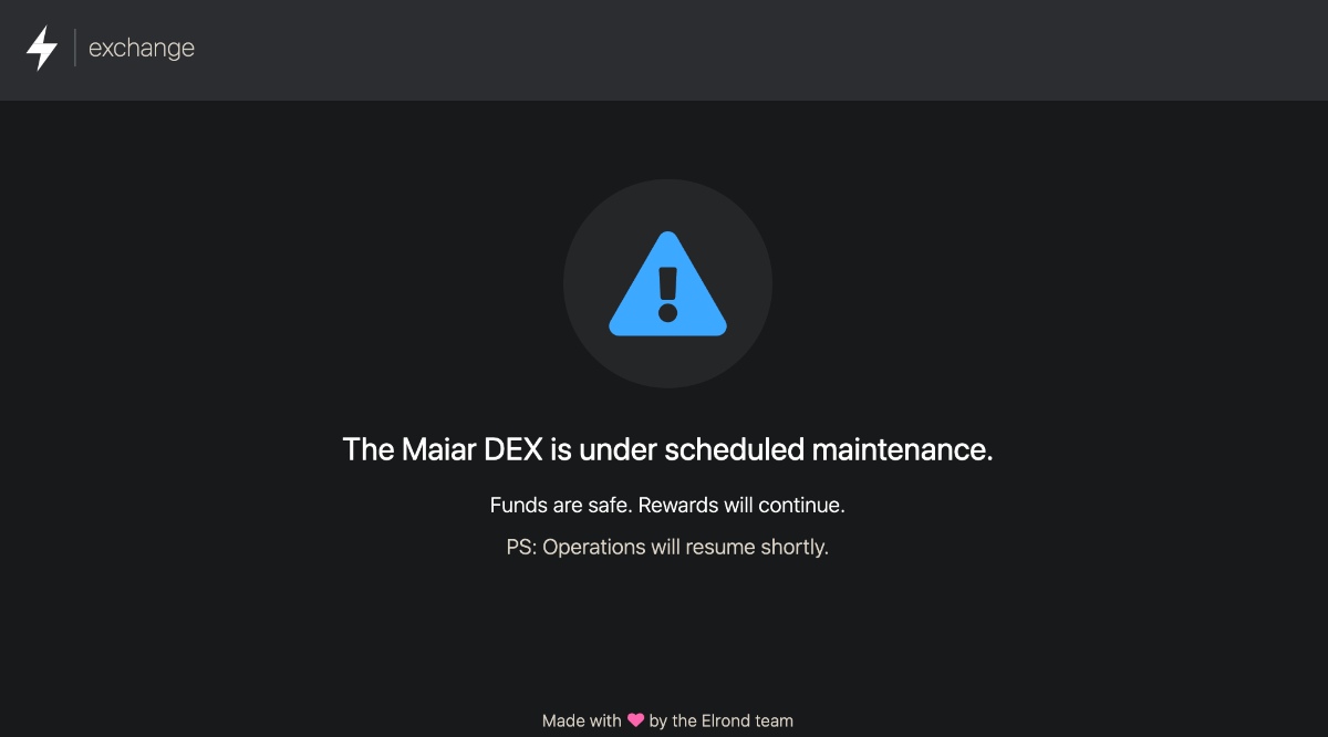 Elrond Egld Maiar DEX offline