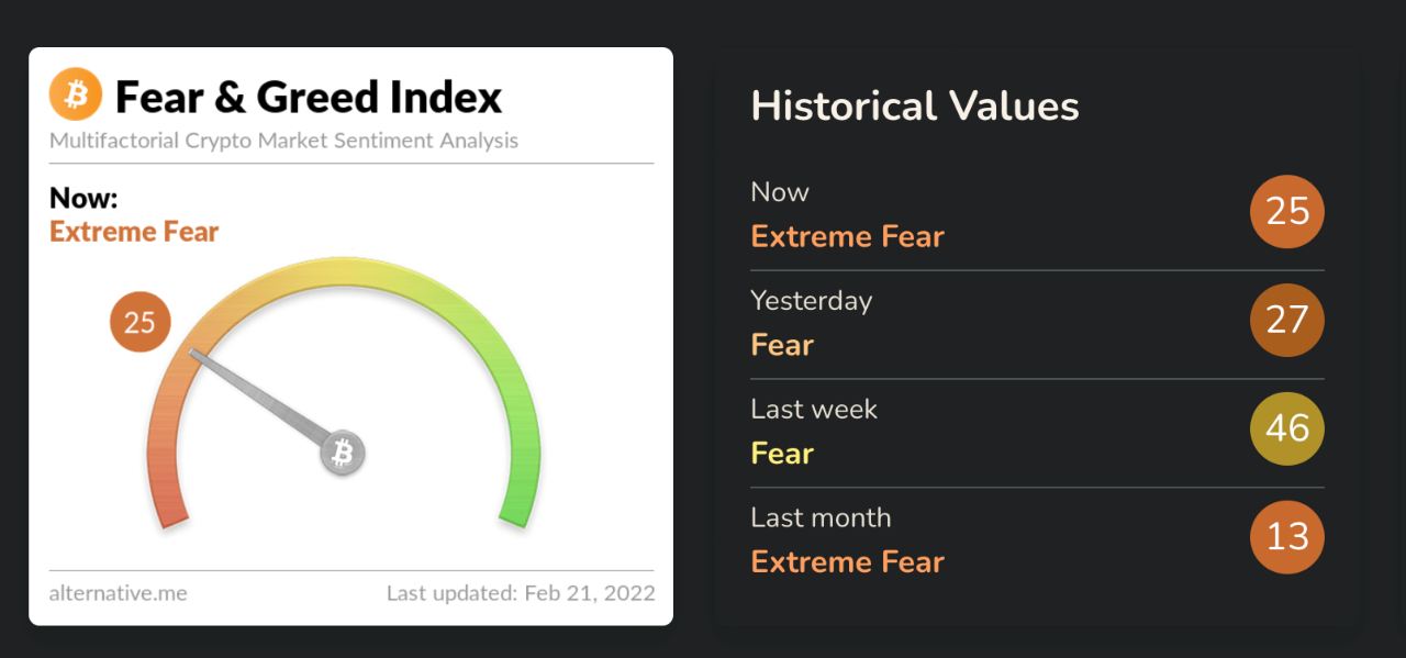 fear greed index bitcoin febbraio 2022